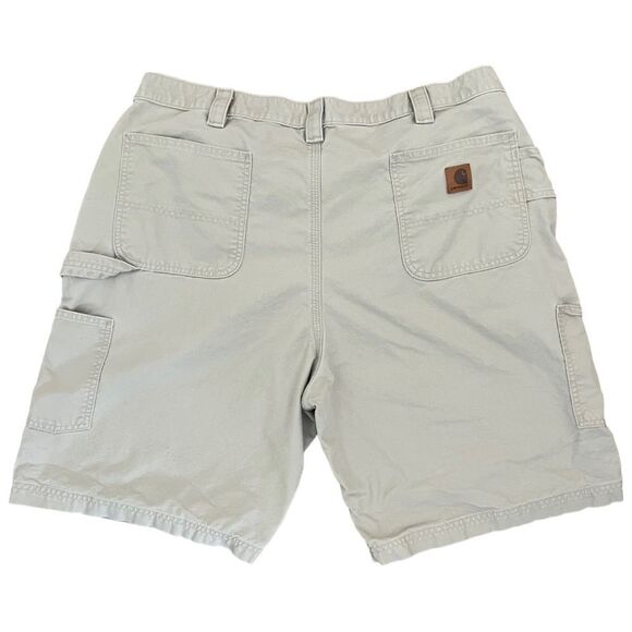 Men’s Carhartt Carpenter Shorts Size 42 Khaki Beige Chino Cargo Workwear - Picture 3 of 11